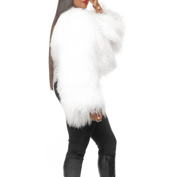 White Casual Women's Fluffy Soft Fuzzy Cropped Faux Fur Jacket - Picture 5 of 7